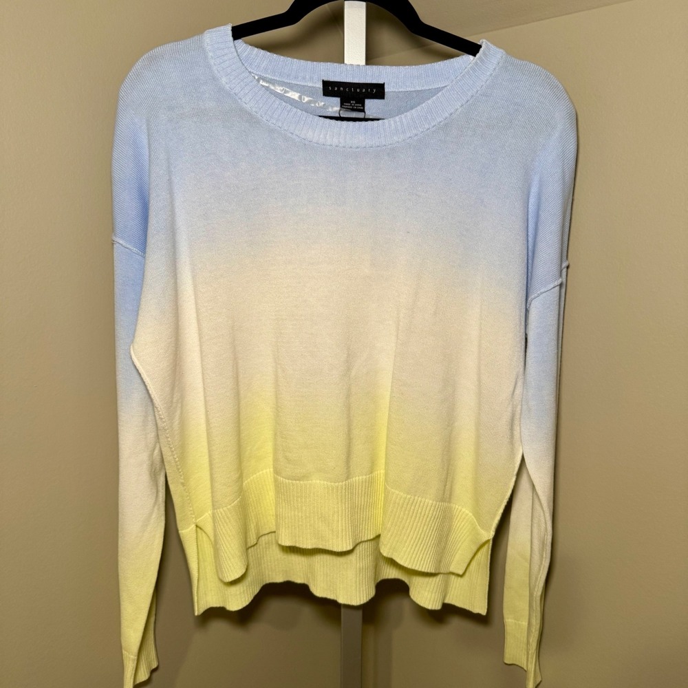 Sanctuary Womens Ombre Knit Sweater Blue Yellow Crew Neck XS New with‎ tags